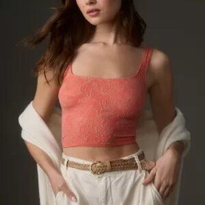 Anthropologie Floral Hannah Cropped Vest Top (New - Tangerine)